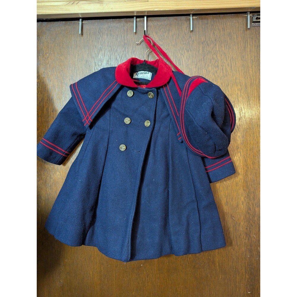 Rothschild Coat Girls 3 Wool Blend Hat Set Navy Red Toddler USA Union Dress Read